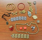 Vintage Costume Jewelry Lot of Brooches Pins Rhinestone Enamel Floral Earrings