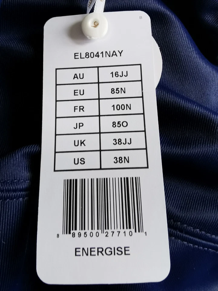 Sujetador deportivo con aros Elomi Energise, 38JJ, NUEVO CON ETIQUETAS. Azul marino y amarillo. Foto 4 de 4