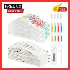 300 Pcs Individually Wrapped Toothbrushes Bulk with Dental Floss Set 100 Soft Br
