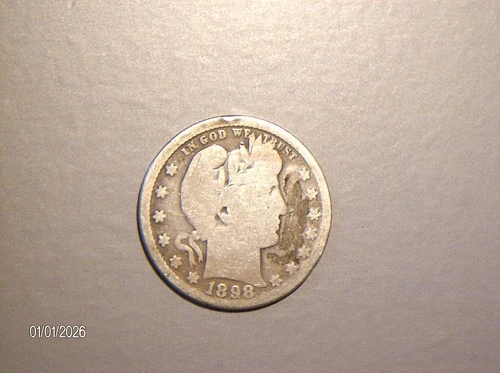 1898 Barber Silver Quarter VG, circulated  TT2