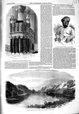 Original alter antiker Druck 1849 Kanzel byzantinische Kirche Wilton Hurnet Rudyard