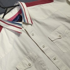 Wrangler VTG Shirt Men's 17-35 White Red Brushpopper X-Long Tails Snap USA Made