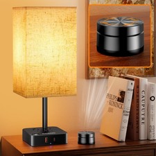 Bedroom Table Lamp with Remote Dimmable USB C A Ports 2 AC Outlets