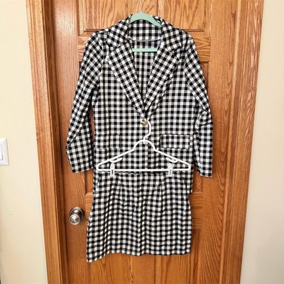 SHEIN Blazer Jacket Skirt Womens Size M Black & White Gingham Check Business