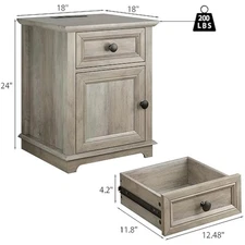 End Table with Charging Station, 18" Side Table with Drawer, Bedside T