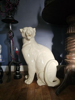 Vintage 80s Spectral Glaze #300 Pearl Ceramic Panther 22'' Statue Handcrafted Art