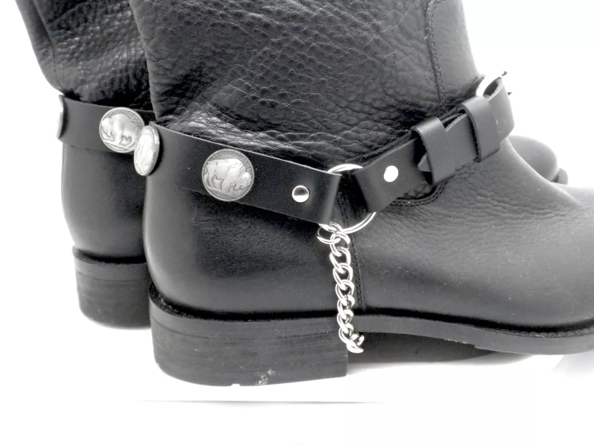 Boot Straps W Chain Buckle Buffalo Leather Biker Western PAIR Women's Men's