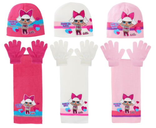 Girls LOL Surprise Dolls Woolly Hat + Scarf + Gloves Winter Set Kids Xmas Gift - Picture 1 of 10
