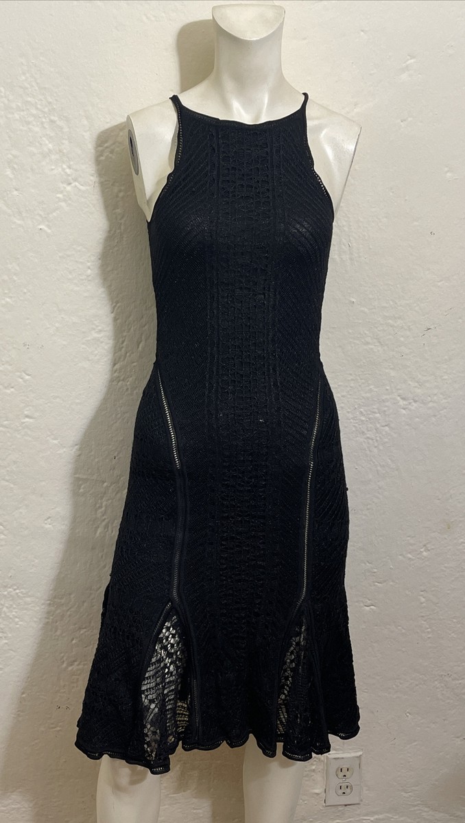 Rare John Galliano Black Knit crochet wool/metallic Dress 