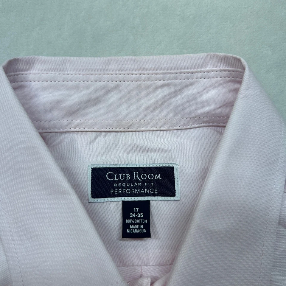 Club Room Regular Fit Dress Shirt Mens 17 34/35 Pink Performance Long Sleeve NEW - Image 4 of 4
