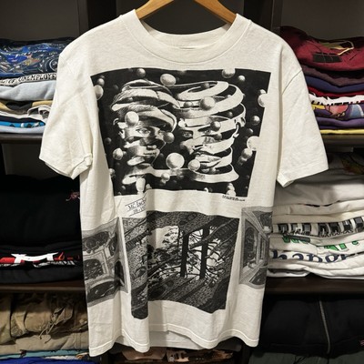 1989 Vintage MC Escher White AOP Tee Shirt Art Rare Archive Size M 
