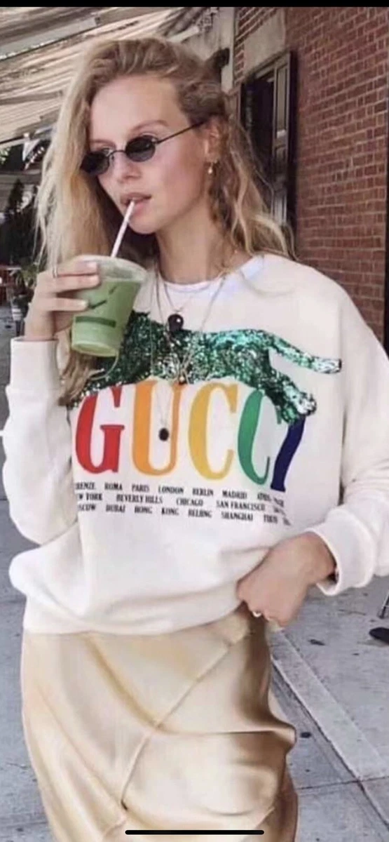 Gucci Cream Logo Cities Printed Cotton Crewneck T-Shirt S Gucci