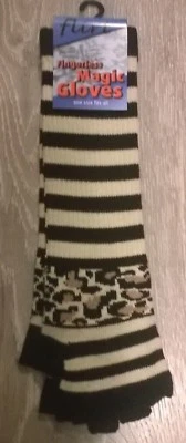 FLIRT XMAS GIFT Ladies long black beige fingerless leopard stripe Magic stretch gloves