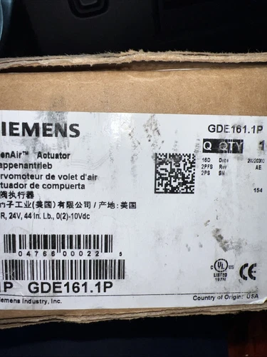Siemens GDE161.1P Electric Damper Actuator Non-Spring Return 44Lb-in