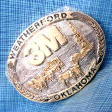 3M Promo Belt Buckle Weatherford Oklahoma NOS GP/SP Award Design Medals .GMP168