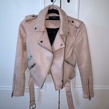 Zara Sold Out Bloggers Favourite Pink Faux Suede Biker Jacket Size Small