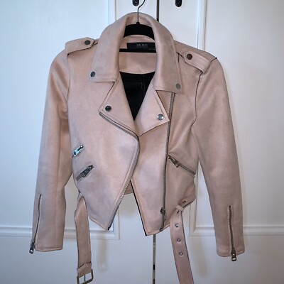 ZARA SOLD OUT BLOGGERS FAVOURITE PINK FAUX SUEDE BIKER JACKET SIZE SMALL  UK