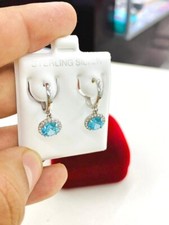 Dangling Round Huggie Hoop Earrings Birthstone CZ Sterling Silver Women Kid 12mm