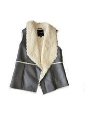 Maurices Faux Leather & Shearling Vest Gray Sleeveless Coat Winter Size XL