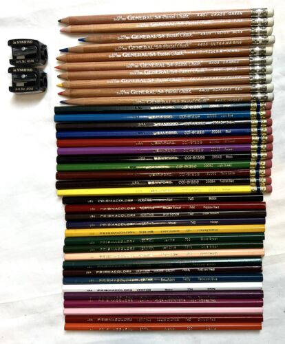 Lot of 38 New & Used Colored Art Pencils Pastels Chalk Pencils General's Sanford - Picture 1 of 8
