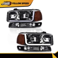 Fit For 1999-2007 GMC Sierra/Yukon LED DRL Headlights W/Bumper Signal Lamps