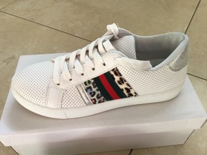 ladies white trainers with animal print