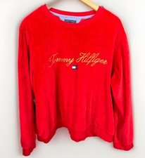 Tommy Hilfiger Sport Velour Velvet Pullover Womens Sweatshirt Red XXL