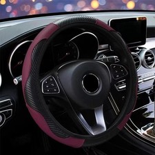 Car Steering Wheel Cover Red Black Leather Anti-slip For 1538cm Carbon Fiber