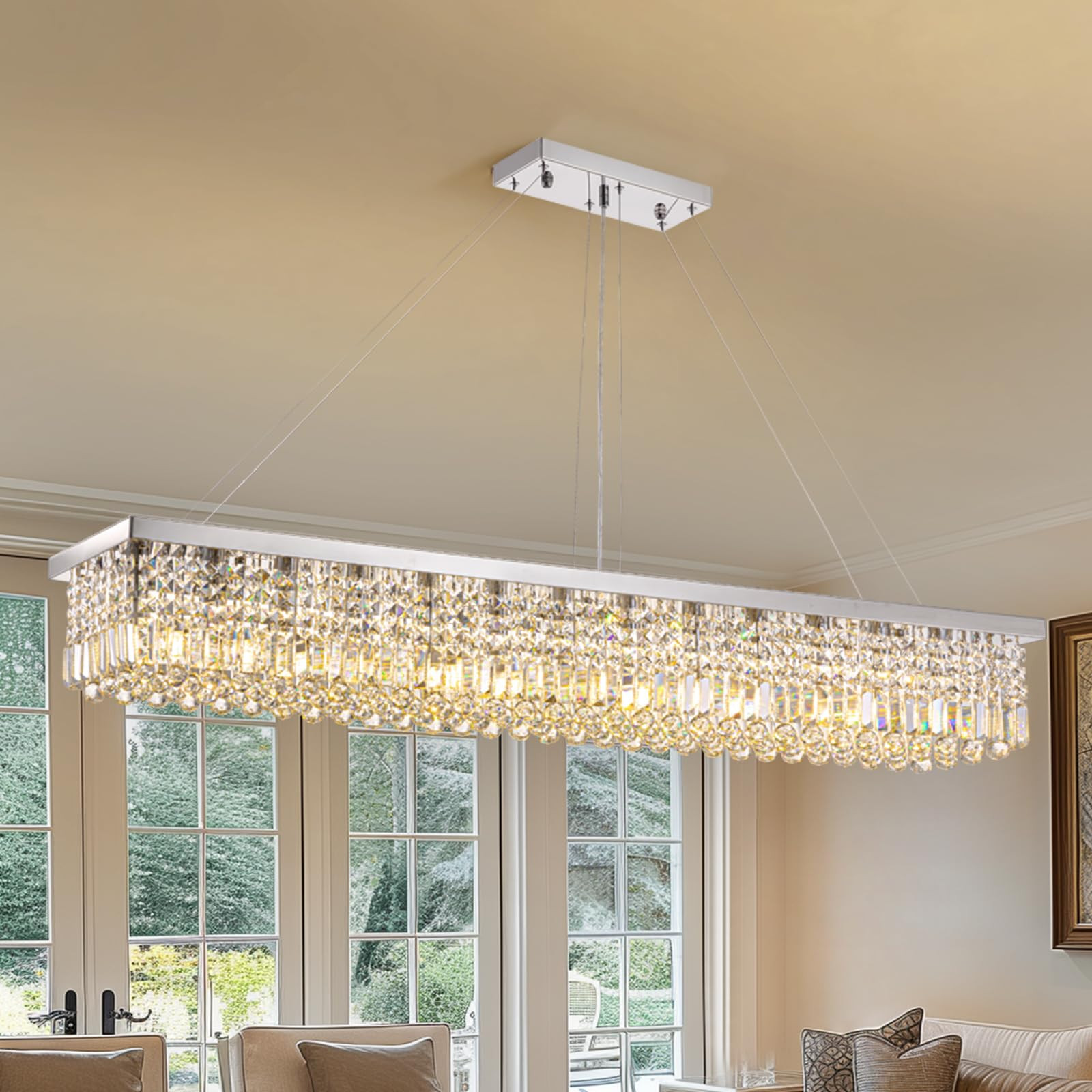 7PM Rectangle K9 Crystal Chandelier Modern Rectangular Pendant Light Fixture ...