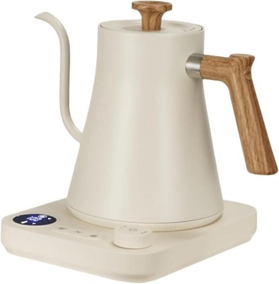 Elektrischer Schwanenhals Wasserkocher mit LCD-Display, 0,9 l Edelstahl 0,9 Liter, weiß 