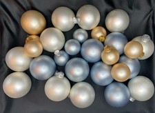 27 Matte Pearl Blue, Silver  Gold Sm  Med Blown Glass Christmas Ball Ornaments
