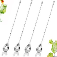 4 Pcs Stainless Steel Bar Spoon 12 Inch Spiral Handle Cocktail Mixing Stirrer