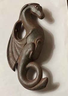Architectural Salvage Vintage Iron Winged Dragon; Seahorse; 6” x 3” x 3/4”