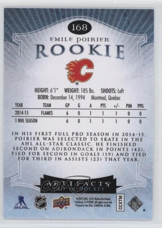 2015-16 Upper Deck Artifacts Rookies /999 Emile Poirier #168 Rookie RC - Image 2 of 2