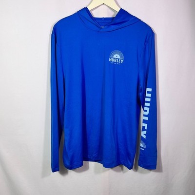 Hurley Mens Royal Blue Graphic Sun Hoodie Performance Rash Guard Size M