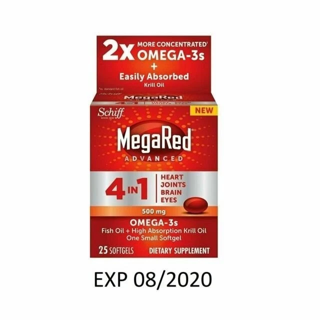 (3) MegaRed Omega-3s Fish & Krill Oil Advanced 500 m25 Softgels Exp 01/31/26+ - Image 2 of 2