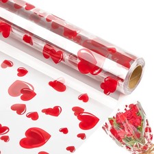 Heart Clear/Clear Cellophane Wrap Roll 100 Ft Long X 34 In. Extra Wide 3 Mil