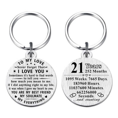 21st Anniversary Keychain Gifts, Steel Engraved 21 Year Anniversary Decoratio...