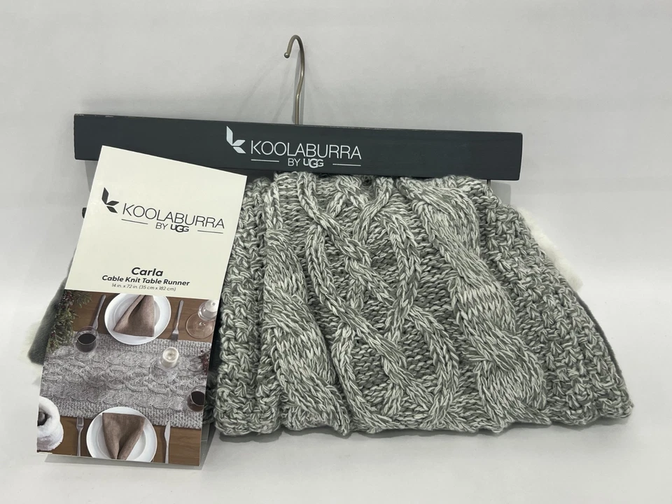 Koolaburra by UGG Carla Faux Fur Cable Knit Table Runner Gray 14 in x 72 in NEW - Image 4 of 4