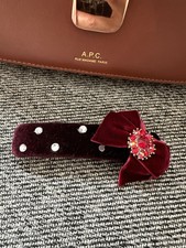 VINTAGE RED VELVET COVERED Bow RHINESTONE HAIR BARRETTE