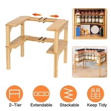 Expandable Spice Rack Storage Shelf Bamboo Cabinet Kitchen Holder Rack Organizer