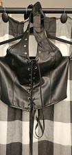 Black Faux Leather Lace-Up Corset Top