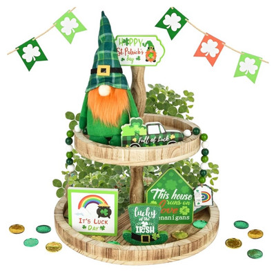 St. Patrick s Day 22 piece tiered tray decor With Plush gnome