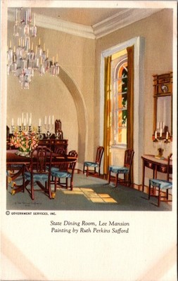 Vintage Lee Mansion State Dining Room Postcard by Ruth Perkins Safford