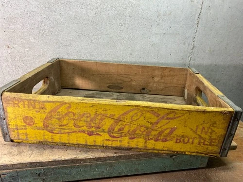 Vintage Yellow & Red Coca-Cola Wood Crate For 12 Bottles Orig 1950s