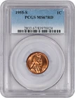 1955 S 1C Lincoln Wheat Cent PCGS MS67 RD Red Gem Uncirculated Coin