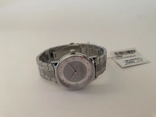 Orologio COACH Grand Quartz 36MM donna tono argento 14503940 quadrante pavè NUOVO $195