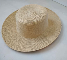 Unisex Round Straw Hat Medium Size 22" Crown Wide Brim New