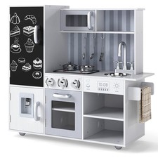 Play Kitchen Toy Set w/ Chalkboard Oven Sink Faucet Stove Water Dispenser