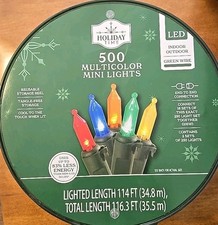 Holiday Time 500 Multi-Color Mini LED Christmas Lights Green Wire 116.3 FT Decor